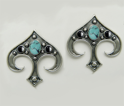 Sterling Silver Gothic Inspired Drop Dangle Earrings With Chinese Turquoise And Hematite
